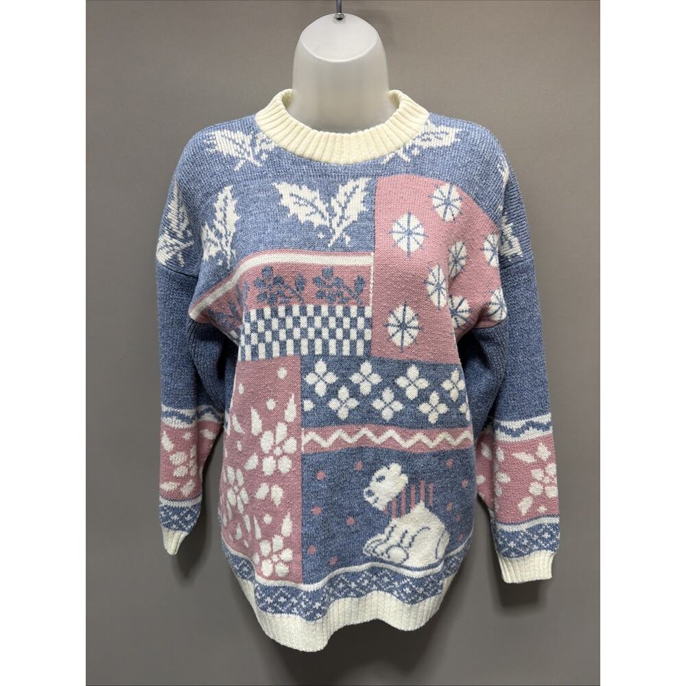 Vintage 1980s Private Eyes Teddy Bear Sweater Size M Made In USA